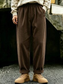 Linhara CURVE New Corduroy Fabric Plus Size Casual Commuter Long Pants With Pockets, Suitable For Spring, Summer, Autumn And Winter - Brown - View 5