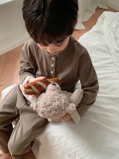DAZY Young Boy Brown 2 In 1 Long Sleeve Top + Straight Leg Pants Casual Loungewear