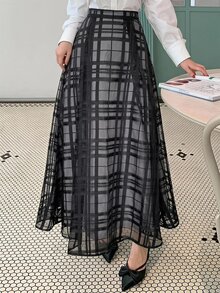 DAZY Women's Plaid Loose A-Line Casual Skirt Vacation - Black - View 1