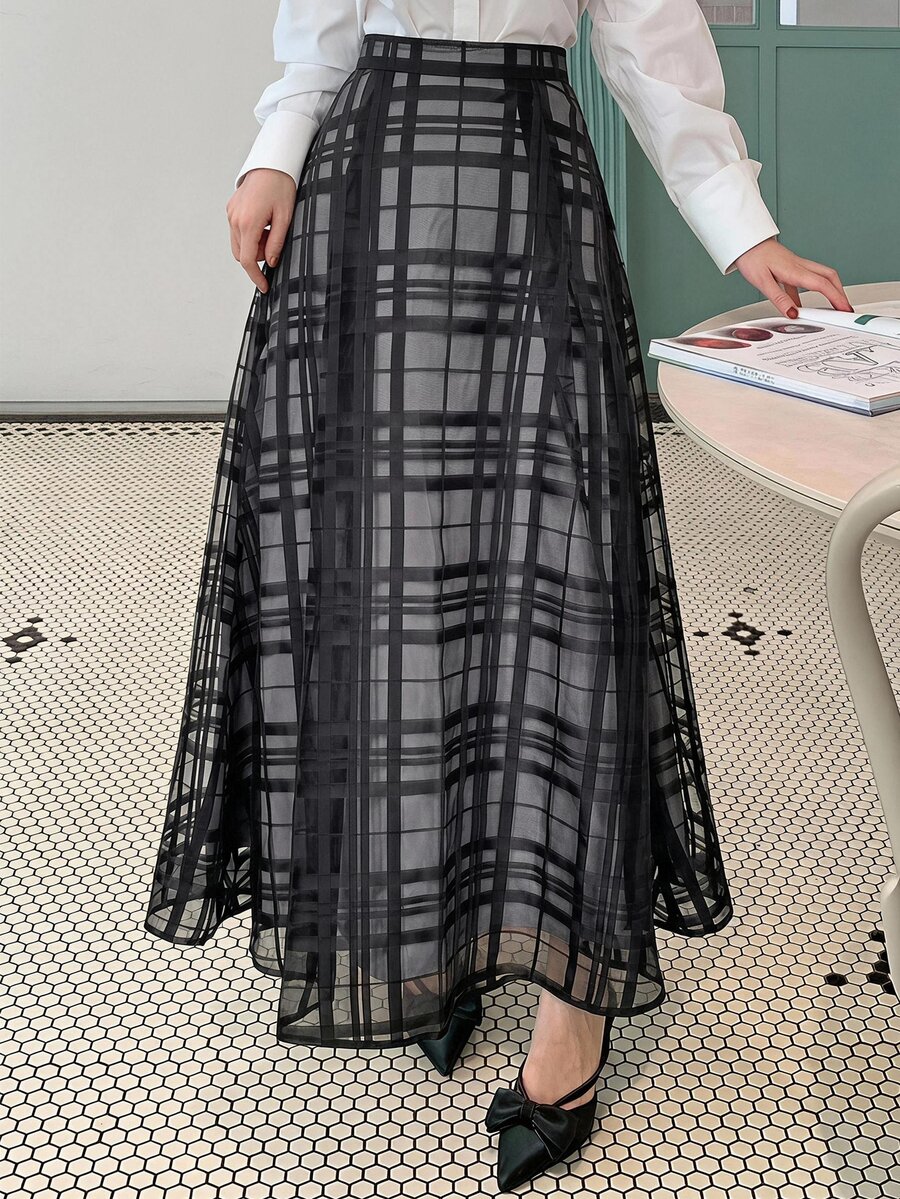 DAZY Women's Plaid Loose A-Line Casual Skirt Vacation - Black - View 1