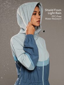 OutZeal Women Sports Jacket Gym Workout Water-Resistant Mesh Panel Ruffled Hem Hooded Jacket - Blue - View 4
