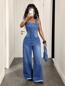 Slaydiva Comfortable Fashion Casual Women's Denim Overalls And Jumpsuits - Blue - View 5