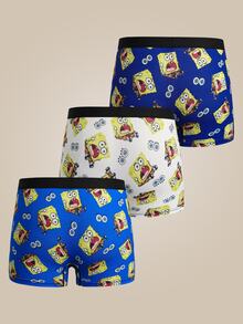 SpongeBob SquarePants | SHEIN سروال داخلي بوكسر مطبوع برسومات كرتونية للأولاد المراهقين - متعدد الألوان - مشاهدة 2