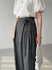 FRIFUL Women's Fashion Drawstring Waist Pleated Versatile Long Pants Brunch Office Work Gray Autumn Casual Business Casual Elegant - Grey - View 2