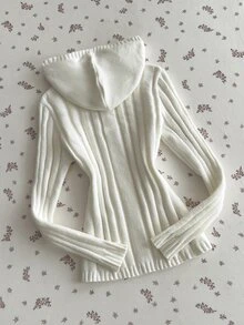 Elamini Soft Cream White Cable Knit Fitted Collar Sweater For Women - White - View 2