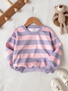 Young Girl Knit Striped Crew Neck Loose Casual Sweatshirt, Fashionable Versatile, Suitable For Outdoor Wear, Colorful Striped Pattern Design, Suitable For Street Photography, Suitable For Camping, Back To School Fall Clothes - Multicolor - View 5