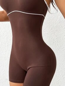 StreetHx Slim Fit Camisole Sports Sporty Athleisure Romper Gym Pilates Coffee Brown Summer - Brown - View 6