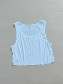 SHEIN EZwear 女款休閒寬鬆短版大U領背心，淺藍色 - 淺藍色 - 查看 4