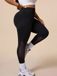 Rhythm Era Rhythm Era Quần yoga nữ size lớn màu trơn phối lưới - màu đen - Xem 4