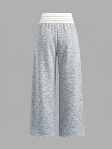 SHEIN Tween Girls Colorblock Patchwork Sweatpants, Autumn/Winter, Collegiate Style - Light Grey - View 3
