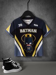 BATMAN X SHEIN Young Boy Color Block Patchwork Cartoon Print T-Shirt - Multicolor - View 3