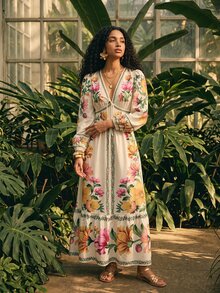 CAJUNI Long Summer Dress With Puff Sleeves And Floral Print. - Multicolor - View 5
