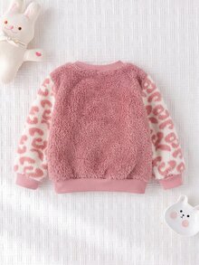 SHEIN Baby Girl Winter Warm Cow Print Patchwork Sweatshirt - Pink - View 2