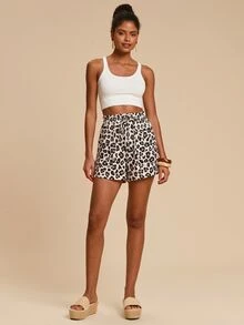 Travachic Women's Leopard Print Drawstring Waist Pocket Casual Shorts - Multicolor - View 7