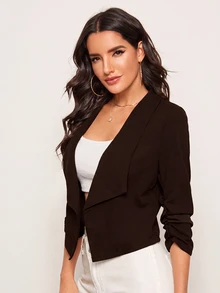 Firerie Shawl Neck Solid Black Blazer In Fall/Winter - Brown - View 1