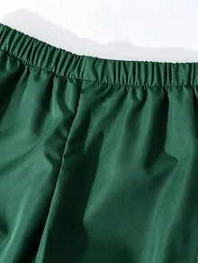 SHEIN 青少年女孩秋季休閒百搭極簡夾克套裝，胸前粉色字母刺繡，袖子與褲子側面飾有粉色蝴蝶結緞帶 - 墨綠色 - 查看 6