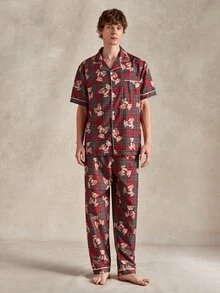 EverLounge Bear Plaid Print Open Front Lapel Men's Loungewear Set - Multicolor - View 6