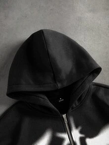 STYNVO 男士字母印花長袖拉鍊休閒連帽衫 - 黑色 - 查看 6