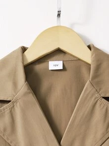 Girls' Mid-Length Classic Double-Breasted Lapel Waist-Cinching Trench Coat, Fall Clothes, Deep Khaki, Spring/Autumn - Brown - View 4