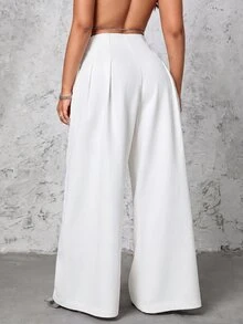 Selenza Plus Size Casual Versatile Solid Color Wide Leg Denim Jeans - White - View 2