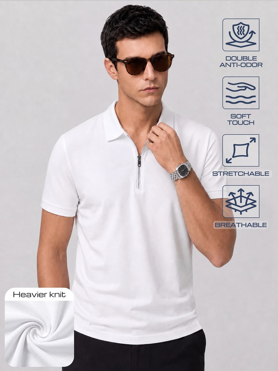 TekDrob Regular Polo With Front Half Zip - White - View 1