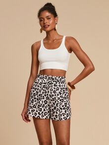 Travachic Women's Leopard Print Drawstring Waist Pocket Casual Shorts - Multicolor - View 6