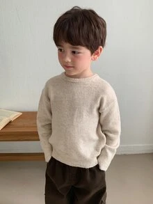 Dazy Kids Boys (Small) Crew Neck Pullover Loose Casual Basic Sweater Top, Autumn/Winter - Beige - View 4