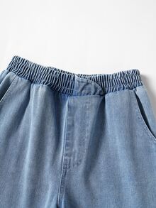SHEIN Vintaside Kids 青少年女孩 Y2K 純色水洗寬鬆直筒牛仔褲，女孩返校街頭風，適合日常休閒，舒適柔軟，適合返校季、秋冬穿著 - 淺色水洗藍 - 查看 4