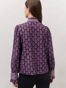 Nöista  Straight-Cut Bowknot Shirt, Retro Floraland Striped Patchwork,  French, Pastoral Charm, Elegance.Practicality, Elegance And Modern.Fall/Winter,. - Multicolor - View 5