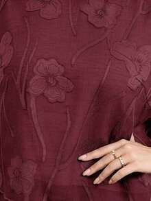 Amorya Women's Round Neck Top And Long Pants Casual Elegant Daily 2 Pieces Set Dinner Burgundy Summer - Burgundy - View 6