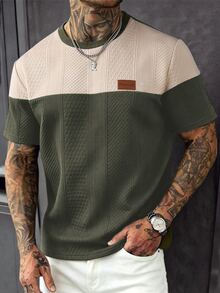 EGENSIO Men's Summer Casual Colorblock Patchwork T-Shirt - Army Green - View 1