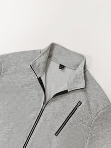 SHEIN LUNE Setelan Olahraga Kasual Longgar Kerah Tegak Terbaru untuk Wanita, Cocok untuk Sehari-hari, Bepergian, dan Berolahraga - Grey - View 5