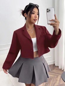 Muchica Rose Red Plus Size Women's Single Button Casual Lightweight Blazer - Rose Red - View 7