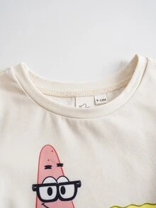 SpongeBob SquarePants | SHEIN Baby Boy Colorblock Round Neck Short Sleeve T-Shirt And Shorts Casual Set - Multicolor - View 3