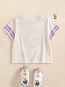 SpongeBob SquarePants | SHEIN Young Girl Letter Cartoon Print Casual Daily Short Sleeve T-Shirt - Apricot - View 2