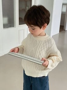 Dazy Kids Young Boys Plaid Loose Casual Basic Thick Sweater, Autumn/Winter - Beige - View 2