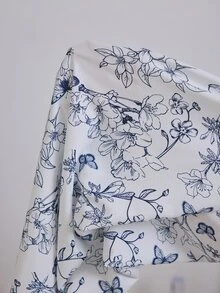 Serenescape Women's Vacation Style Floral Print Pajama Set, Short Sleeve Top And Long Pants, Suitable For Spring And Summer, Suitable For Home And Vacation - Black and White - View 7