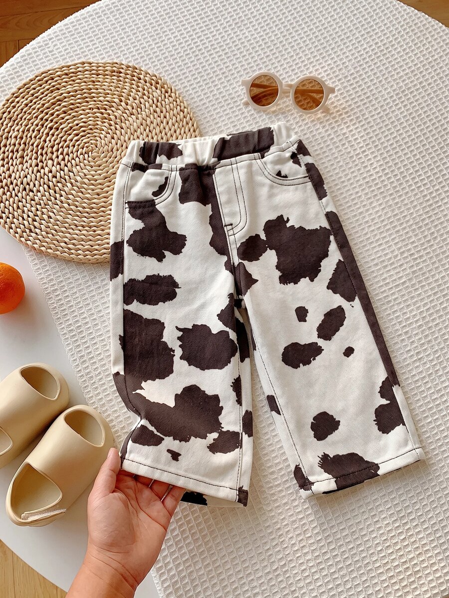 SHEIN Baby Boy Cow Print Denim Loose Fit Long Pants - Multicolor - View 1