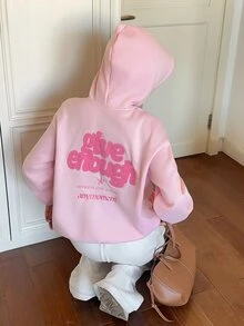 CovetEZ 女款字母印花休閒日常連帽衛衣 - 粉色 - 查看 1