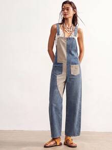 Bohemela Women's Street Style Colorblock Pocket Denim Overalls Work Outfits For Women - Light Wash - View 4