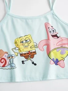 SpongeBob SquarePants | SHEIN 2pcs Fun Casual Style Tween Girl Camisole Top & Pants Comfortable Loungewear Set - Multicolor - View 4
