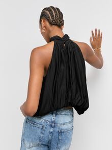 Maija Women's Solid Color Pleated Fashion Elegant Halter Top Party Cocktail Night Out Black Summer - Black - View 2
