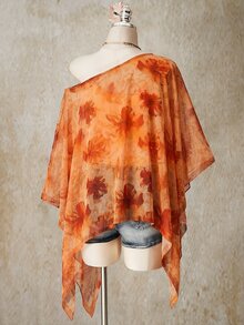 SHEIN ICON 大尺碼女款度假風花卉印花不對稱領蝙蝠袖寬鬆網紗上衣 - 彩色 - 查看 2