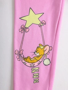 TOM & JERRY X SHEIN Young Girl Letter Print Short Sleeve T-Shirt And Long Pants Loungewear Set - Pink - View 4