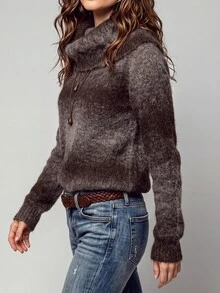 SHEIN Autumn/Winter Fashion Tie-Dye High Neck Long Sleeve Sweater - Coffee Brown - View 4