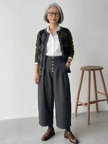 FRIFUL Women's Casual 1960s 1950s Versatile Button Pocket Pants Teachers' Day Brunch Office Grey Cold Weather Fall - Grey - View 3