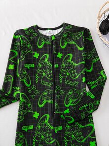 Boys' Game Console Neon Colorful Pattern Front Zipper Long Sleeve Long Jumpsuit Snug Fit Loungewear - Multicolor - View 9