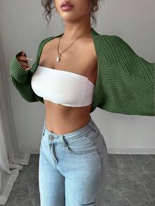 Rafferiza 女款純色長袖休閒開襟衫 - 橄欖綠 - 查看 5