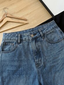 EMERY ROSE EMERY ROSE Women's Contrast Lace Straight Leg Loose Casual Denim Jeans - Medium Wash - View 5