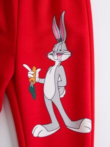 LOONEY TUNES X SHEIN Baby Boy Crew Neck Long Sleeve Sweatshirt And Sweatpants Casual Set - Red - View 5